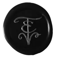 Black wax seal with E. V. Thorne's EVT monogram in silver.